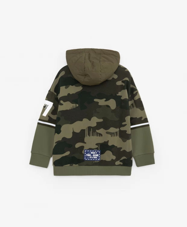 фото Толстовка на молнии с капюшоном и светоотражающими элементами хаки gulliver (152)