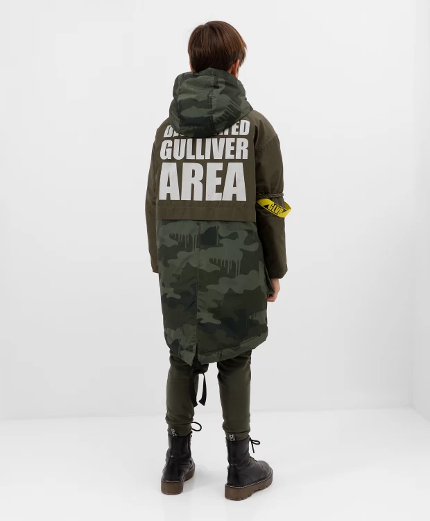 Куртка-парка утепленная с камуфляжным принтом и светоотражающими элементами Gulliver