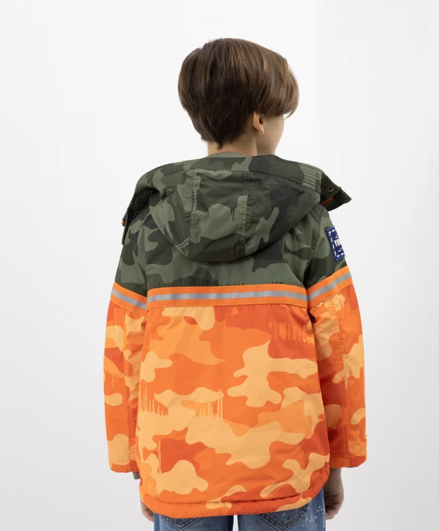 Куртка демисезонная в стиле милитари со светоотражающей вставкой хаки Gulliver