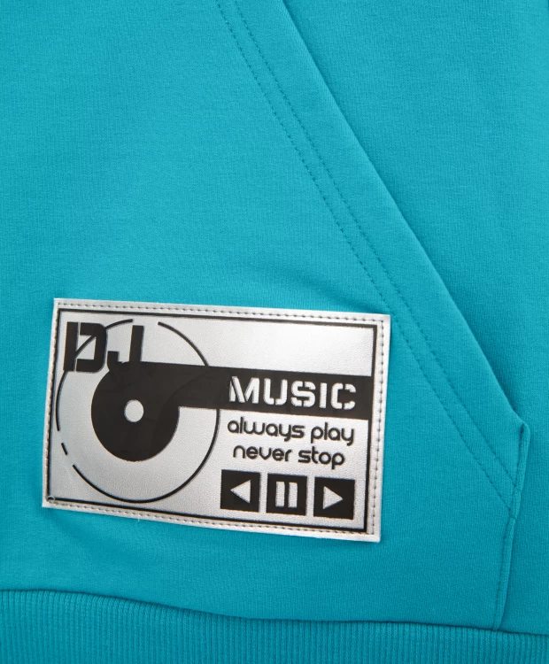 фото Толстовка на молнии с капюшоном и глянцевым принтом бирюзовая gulliver (140)