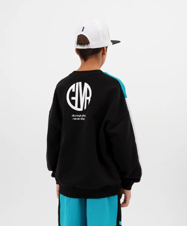 фото Толстовка с асимметричным принтом и голографическими элементами черная gulliver (140)