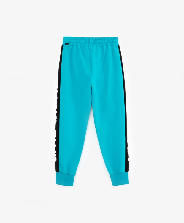 фото Брюки-джоггеры с лампасами и принтом бирюзовые gulliver (164)