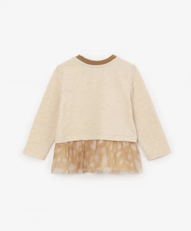 фото Футболка с длинным рукавом - модель из трикотажа и органзы с анималистическим рисунком gulliver (80)