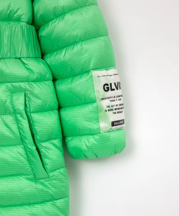 Пальто демисезонное стеганое с капюшоном зеленое Gulliver