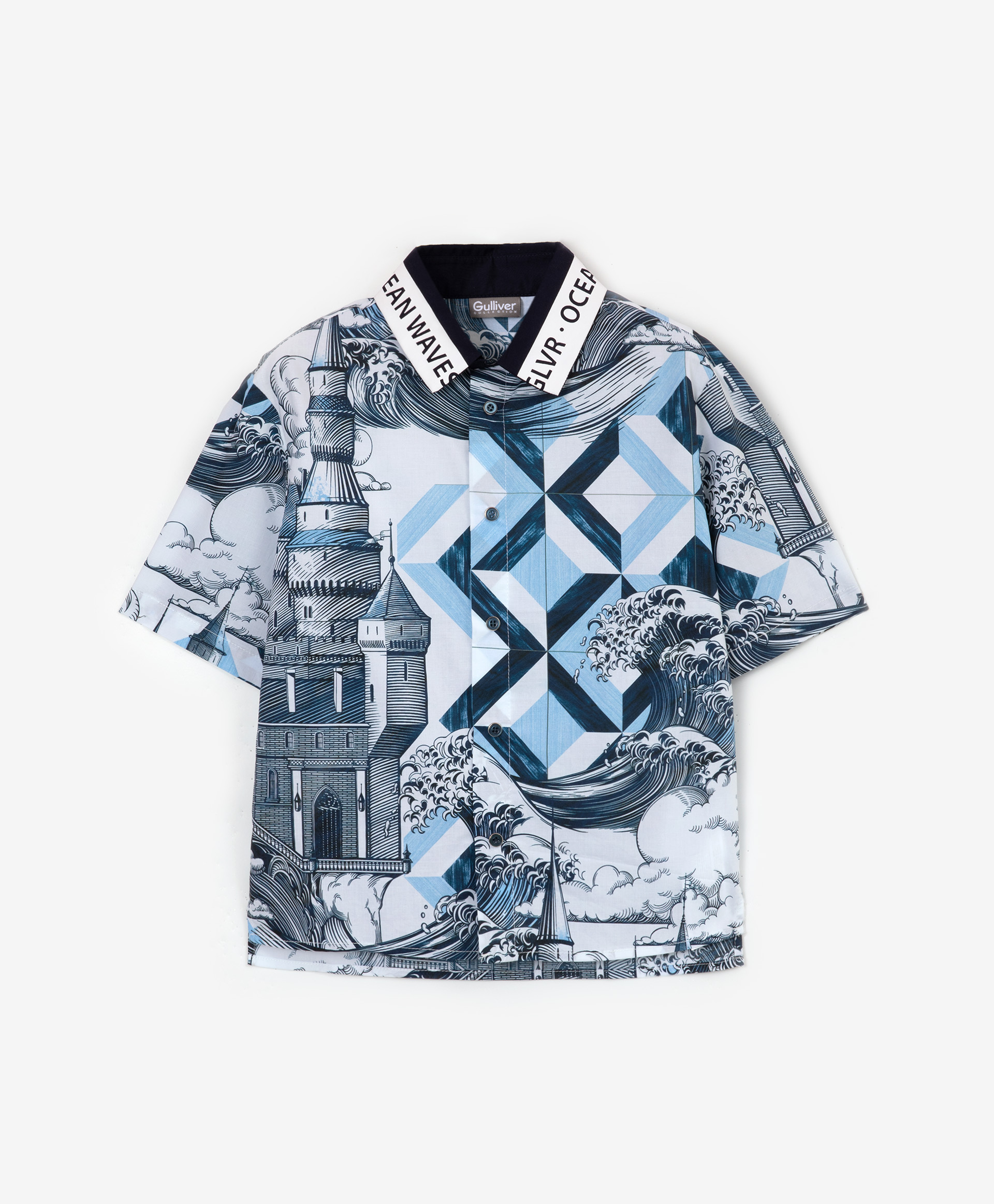 Рубашка текстильная с коротким рукавом Gulliver 12304BMC2302, размер 110, цвет мультицвет