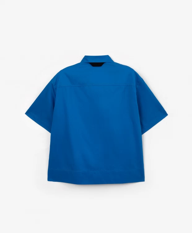 фото Рубашка с коротким рукавом из поплина оверсайз синяя gulliver (170)