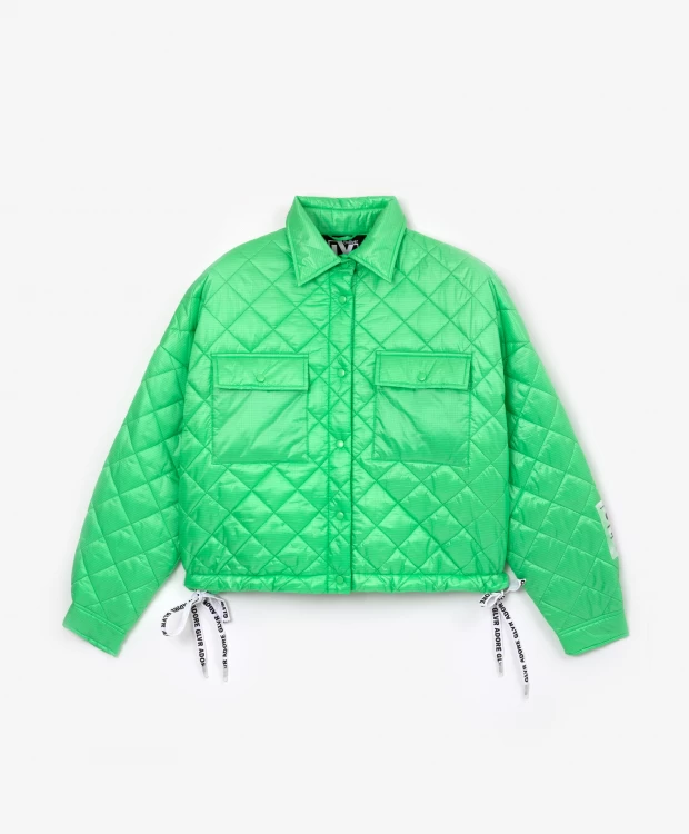 цена Куртка женская укороченная стеганая из плащовки зеленая Gulliver