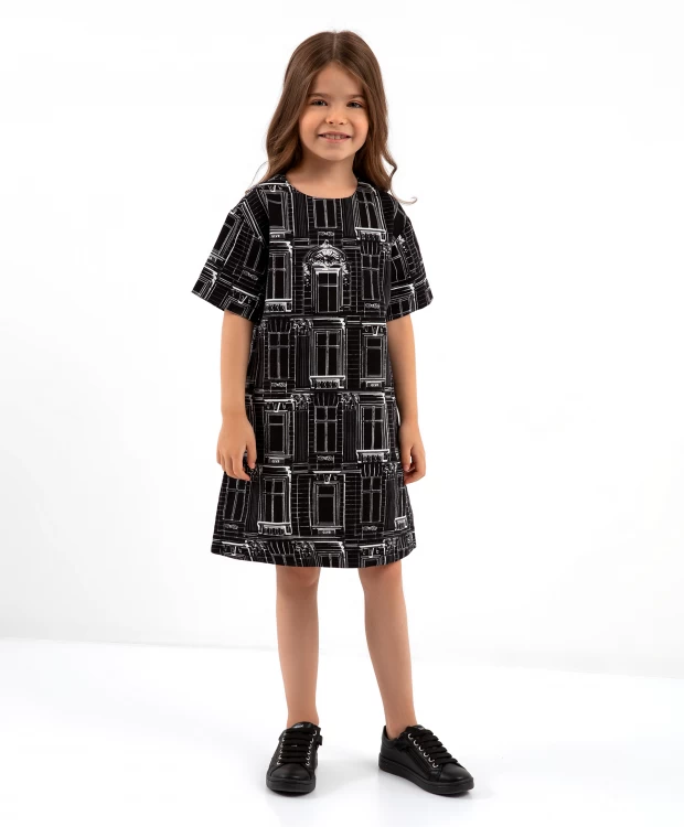 Платье с коротким рукавом черное Gulliver платье с коротким рукавом черное gulliver для девочек размер 140 мод 123gpgc2503