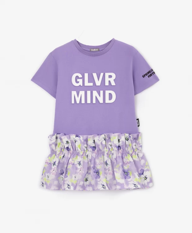 Платье из трикотажа и текстиля фиолетовое для девочек Gulliver
