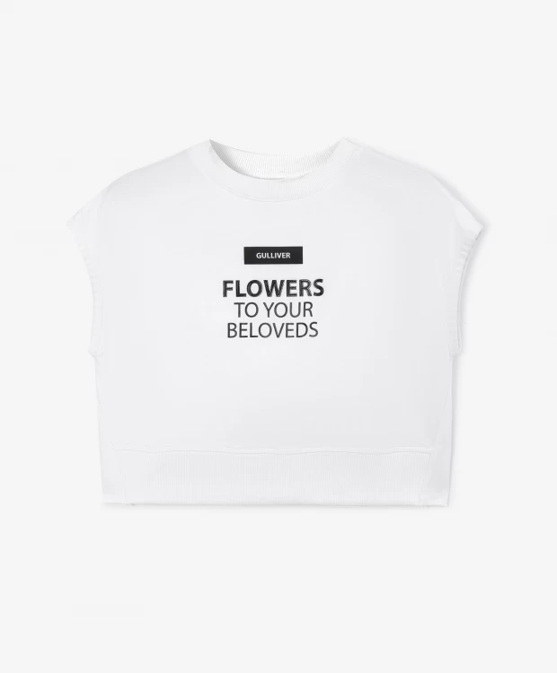 Майка силуэта оверсайз с шрифтовым принтом белая для девочек Gulliver футболка оверсайз с принтом gulliver