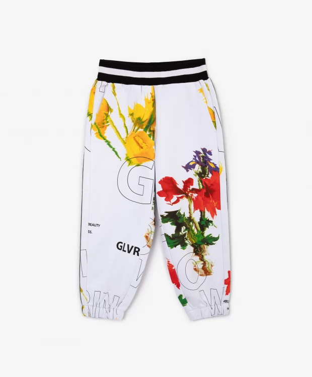 Брюки из футера с ярким рисунком белые для девочек Gulliver брюки из тонкого футера с ярким рисунком gulliver