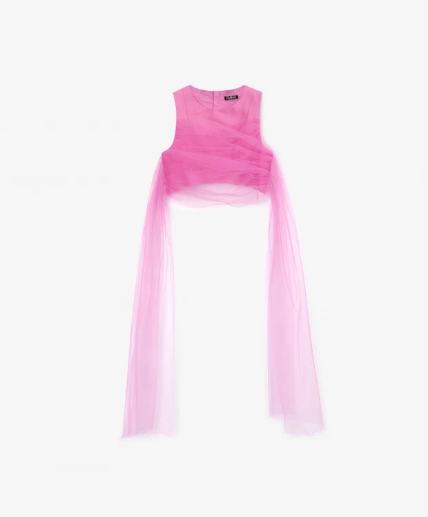 Блузка из сатина и сетки розовая для девочек Gulliver