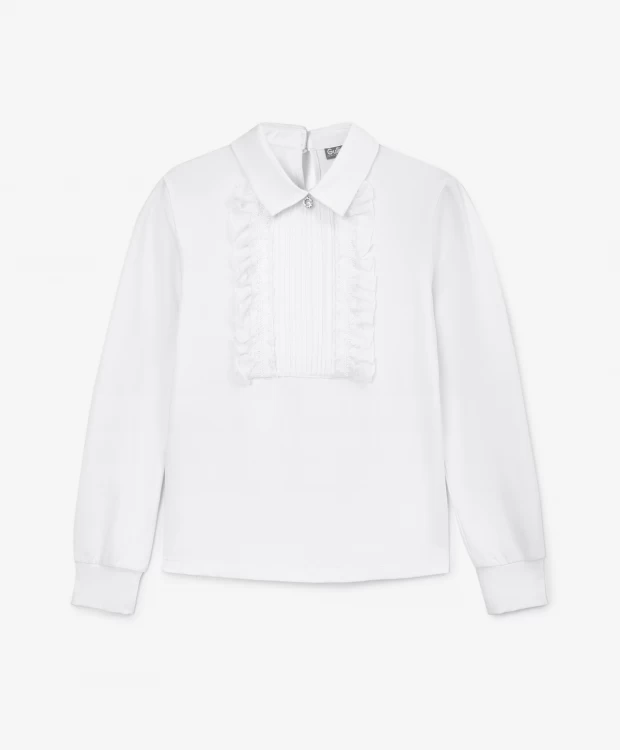 Блузка с вставкой из плиссированного текстиля белая для девочки Gulliver блузки gulliver блузка для девочки cruise 12102gmc2203