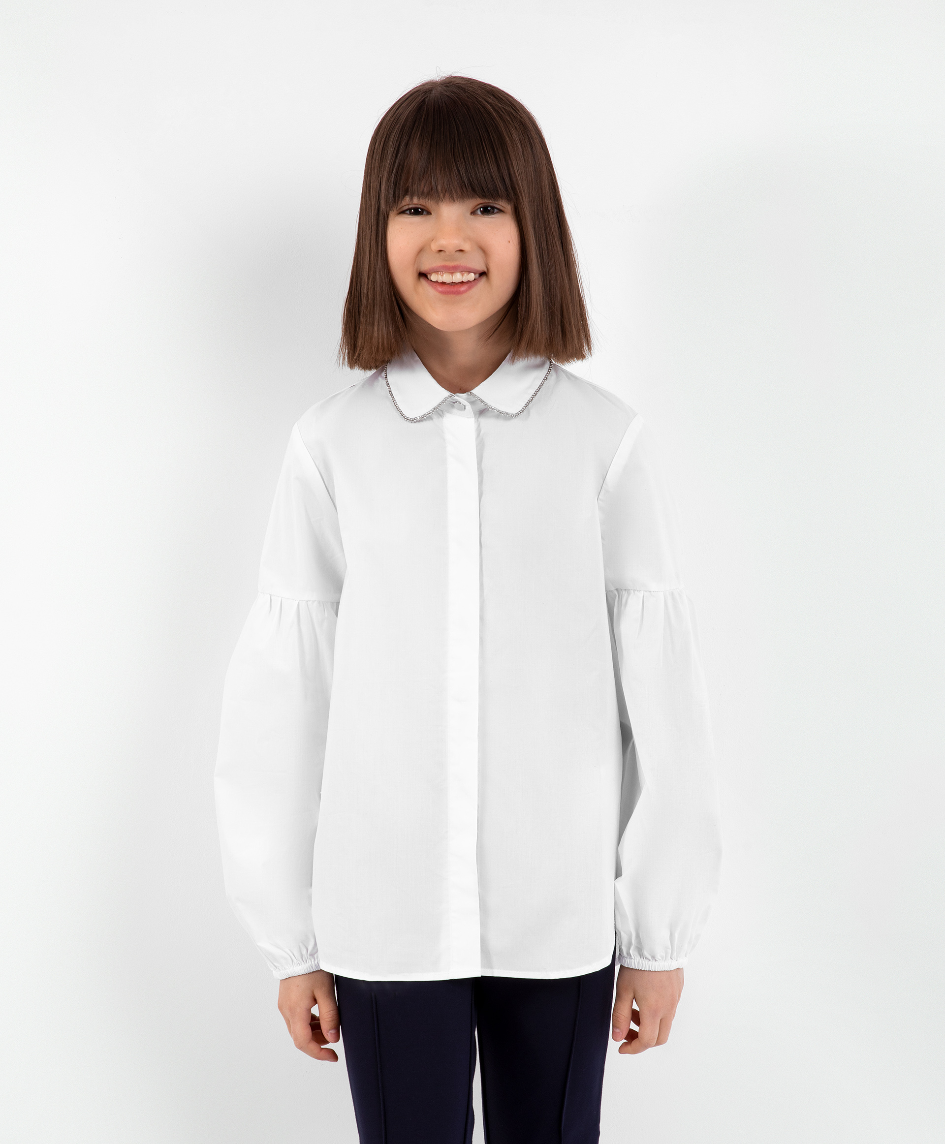 Блузка оверсайз с длинным рукавом белая Gulliver 200GSGC2203, размер 122, цвет белый - фото 1