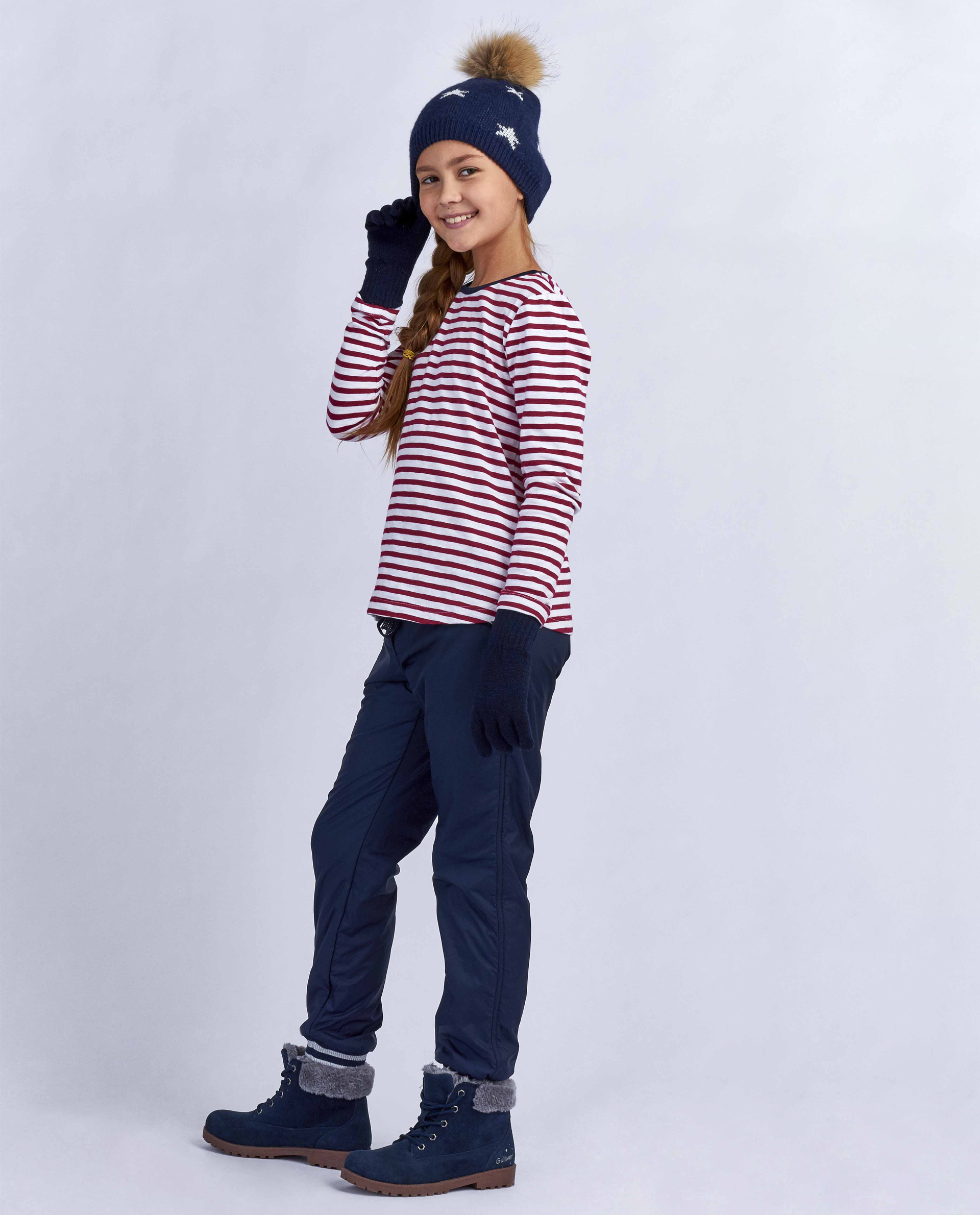 фото Синяя двойная вязаная шапка gulliver