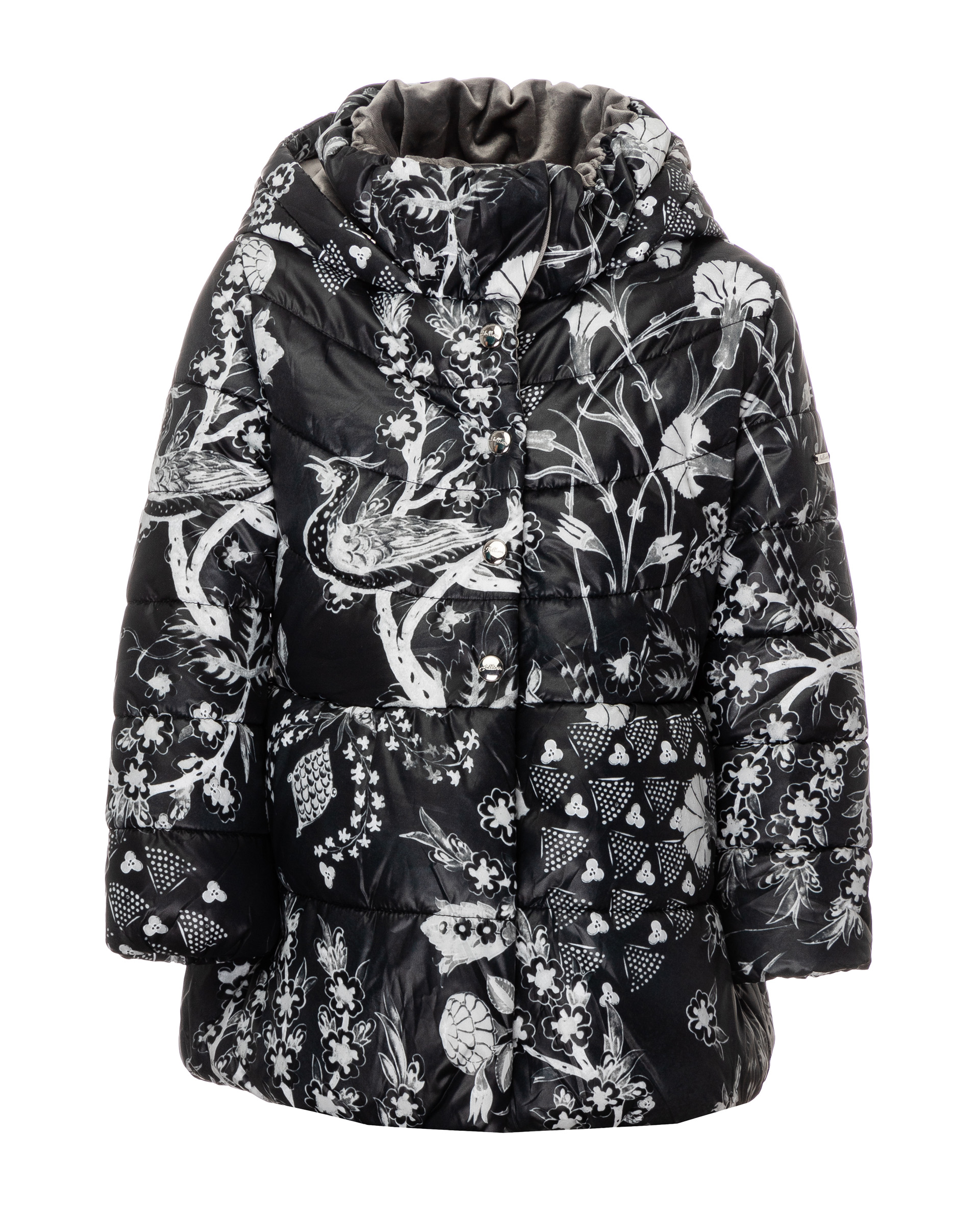 Купить 21901GMC4502, Черное демисезонное пальто с орнаментом Gulliver, черный, 98, Женский, ОСЕНЬ/ЗИМА 2019-2020 (shop: GulliverMarket Gulliver Market)