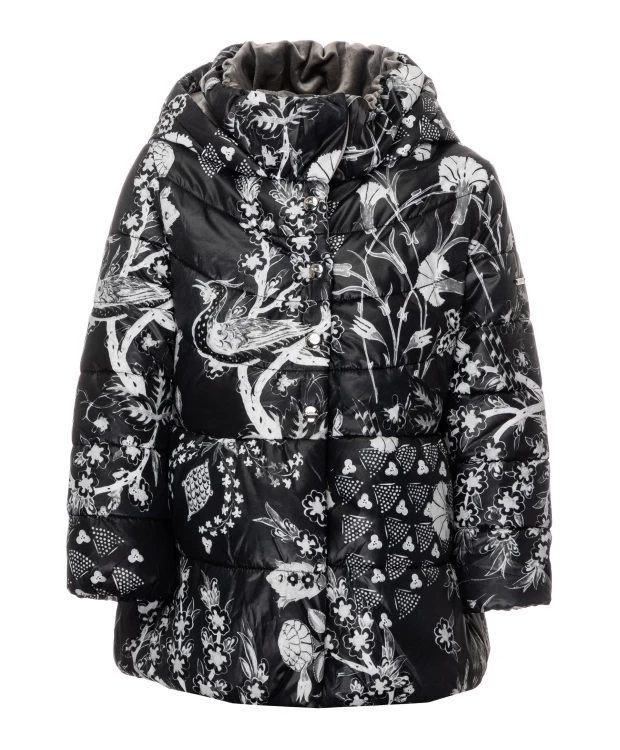 Черное демисезонное пальто с орнаментом Gulliver