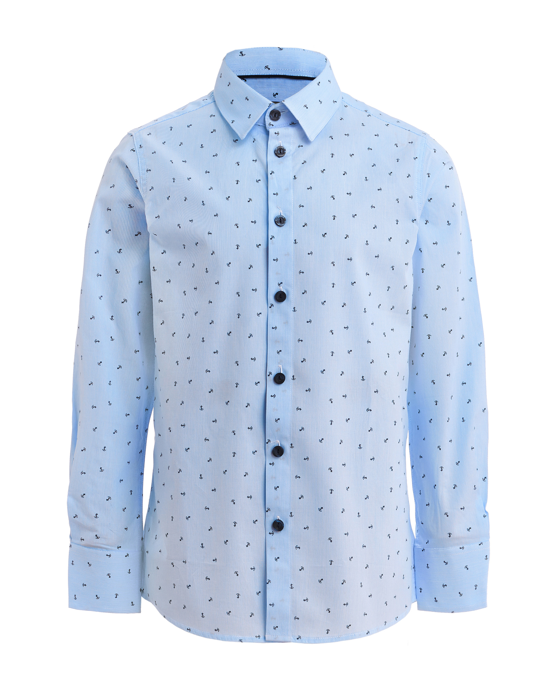 Полосатая рубашка с орнаментом "Якоря" Gulliver 219GSBC2316, размер 122, цвет голубой - фото 1