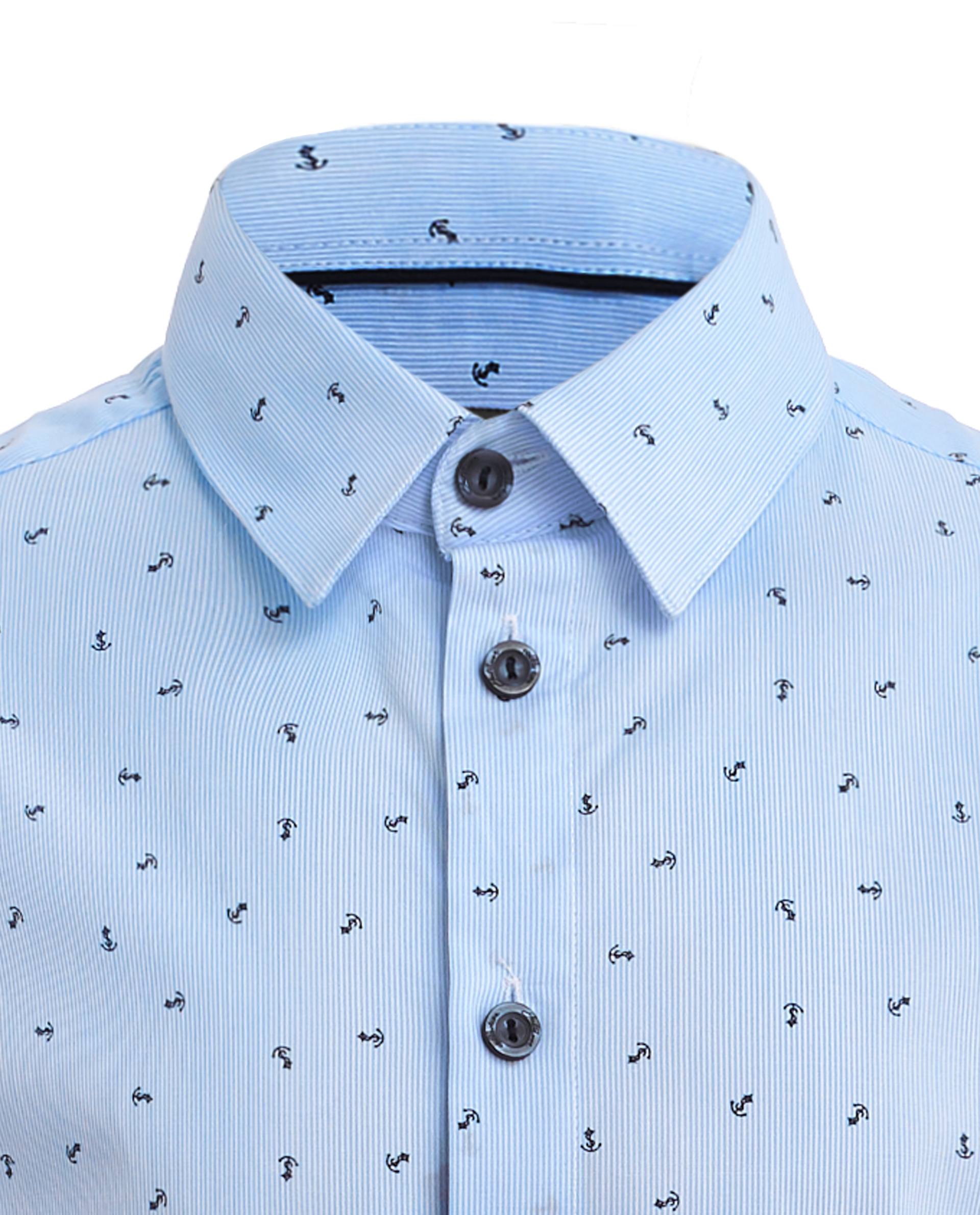 Полосатая рубашка с орнаментом "Якоря" Gulliver 219GSBC2316, размер 122, цвет голубой - фото 4