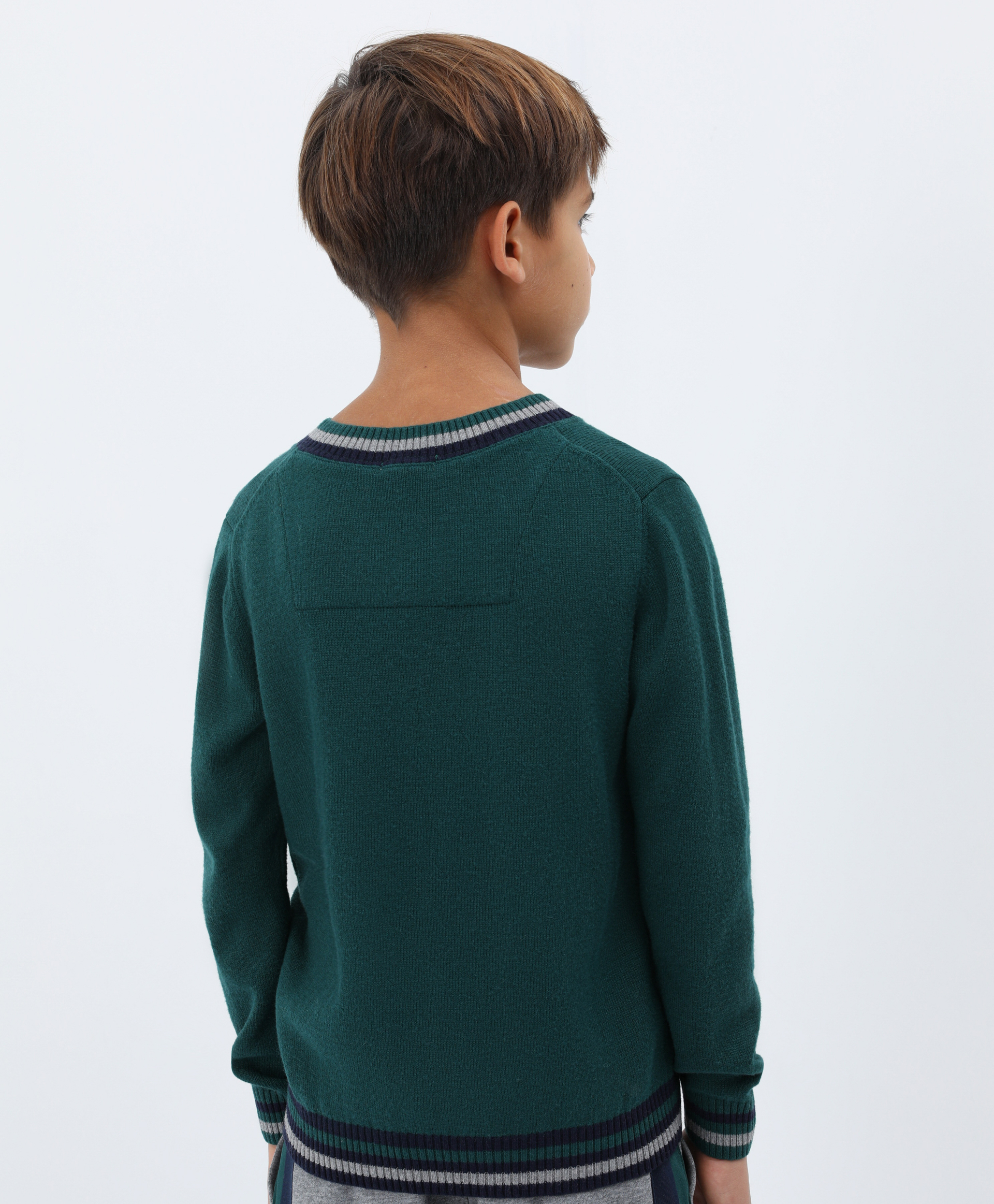 Пуловер вязаный объемного кроя с контрастным шевроном Gulliver 22011BJC3102, размер 164, цвет зеленый - фото 2