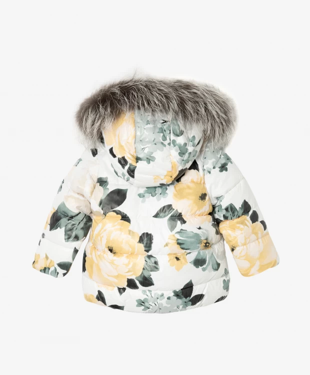 Куртка зимняя из блестящей плащовки с цветочным принтом Gulliver