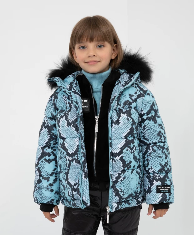 Куртка зимняя с анималистичным принтом и натуральным мехом Gulliver