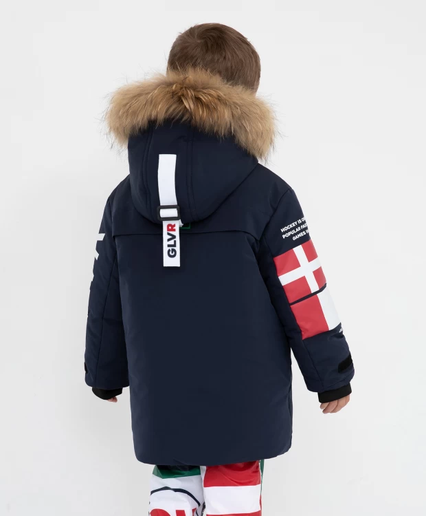 Куртка зимняя функциональная с капюшоном и графическими принтами Gulliver