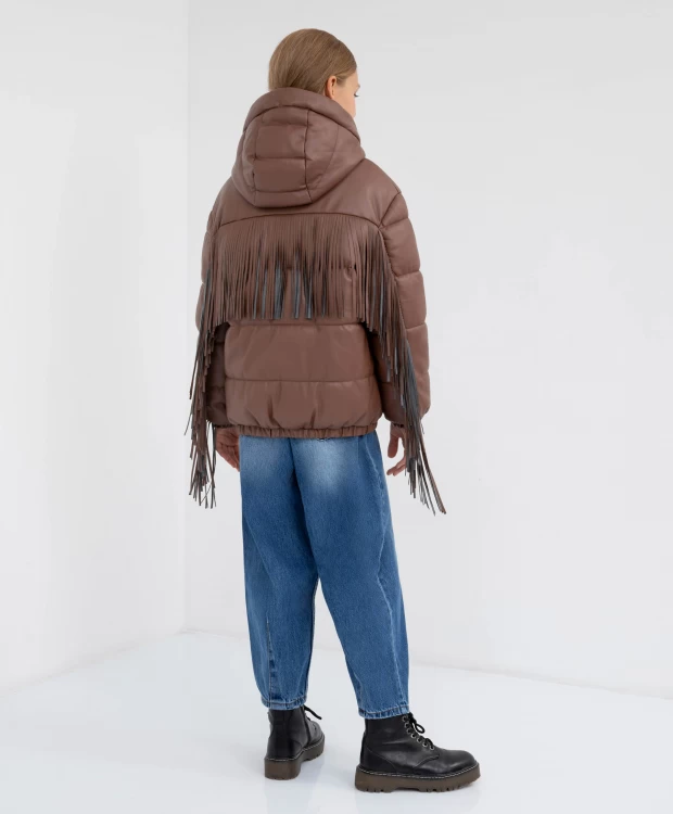 Куртка-бомбер демисезонная из эко-кожи с бахромой Gulliver