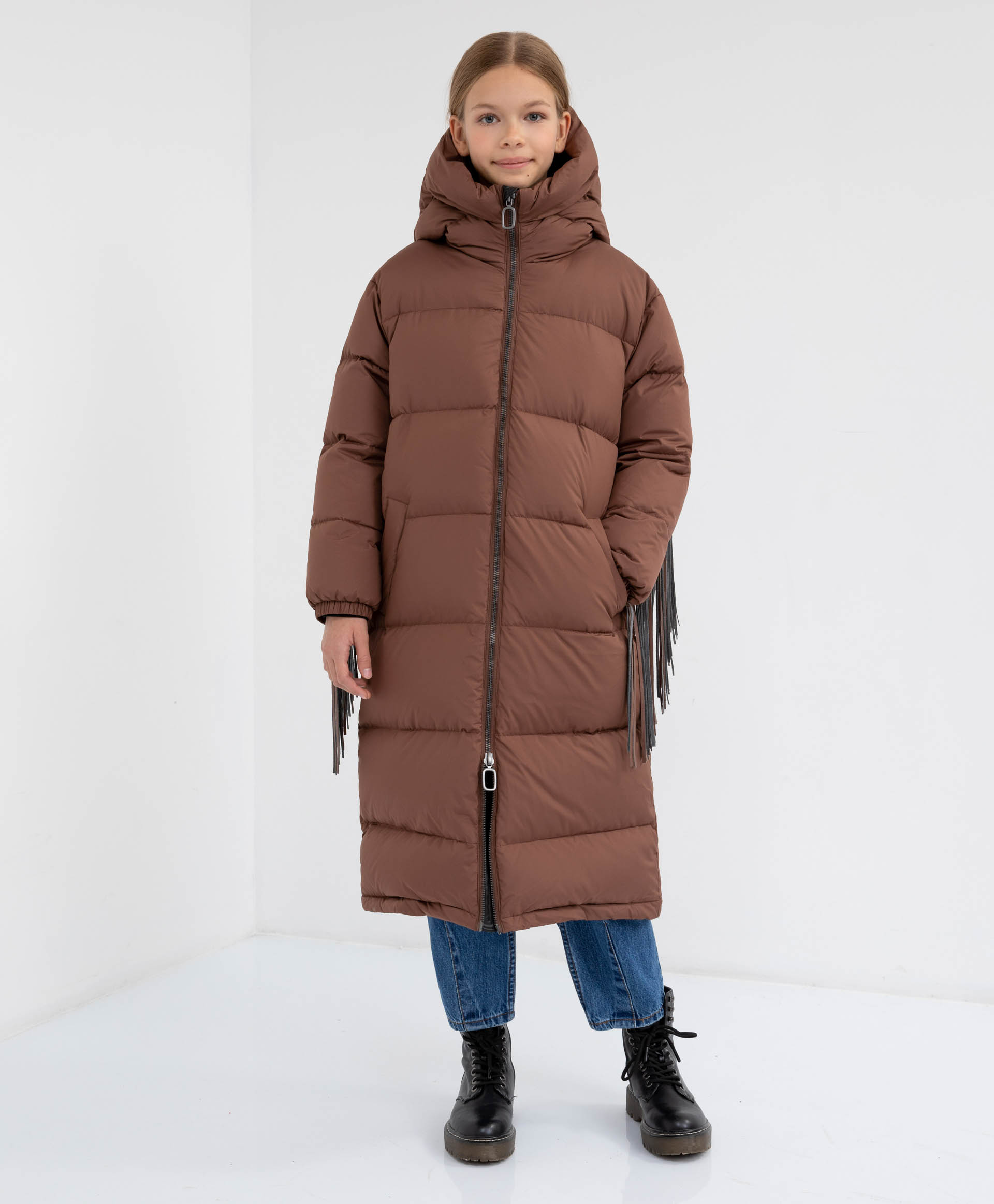 Пальто зимнее с капюшоном Gulliver 22108GJC4502, размер 164, цвет коричневый - фото 2