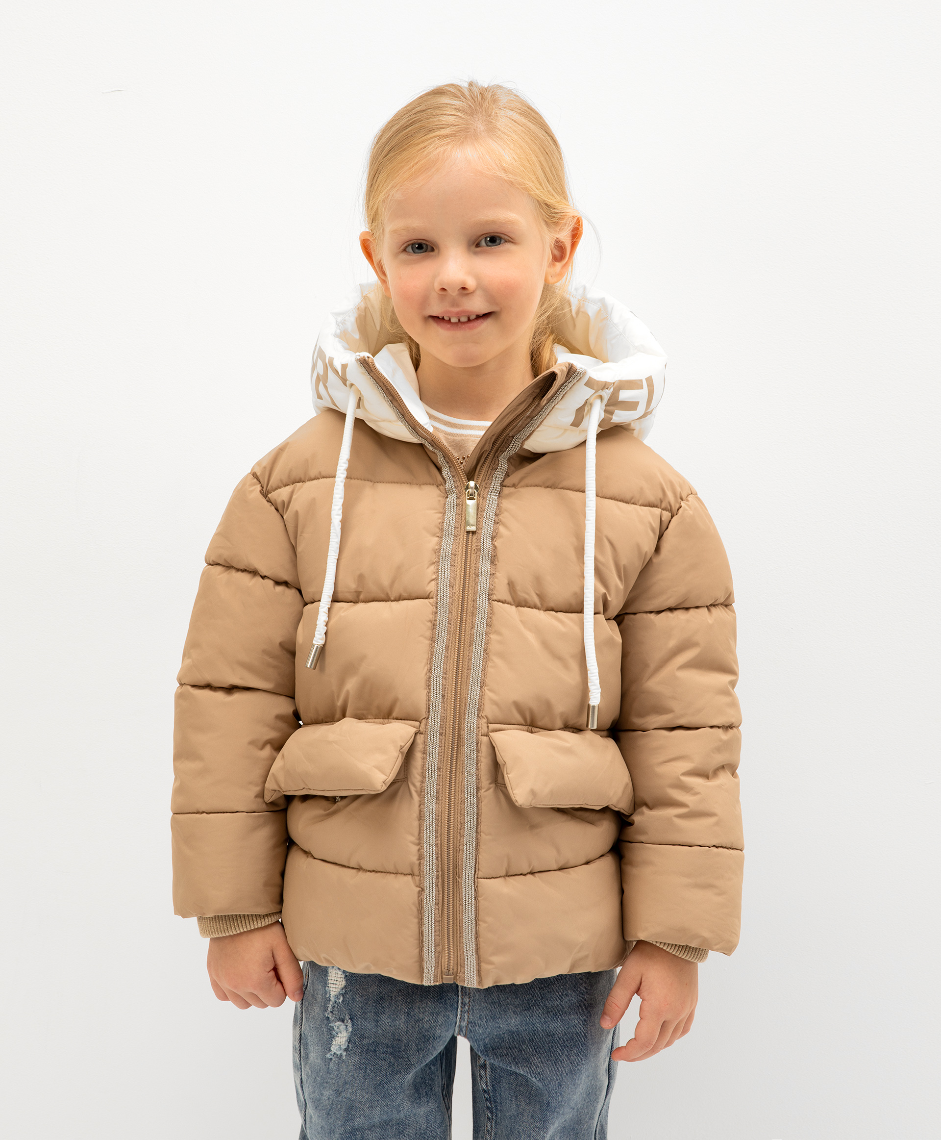 

Куртка демисезонная с капюшоном бежевая Gulliver, Бежевый, 22202GMC4101