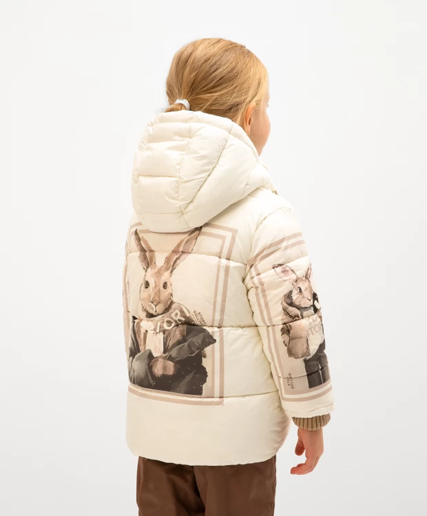 Куртка зимняя молочного цвета с крупным принтом Gulliver