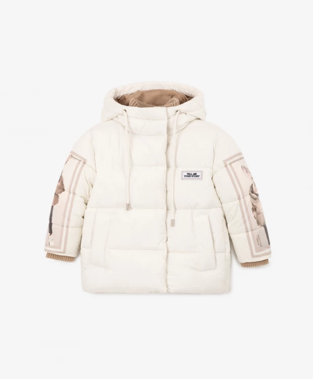 Куртка зимняя молочного цвета с крупным принтом Gulliver