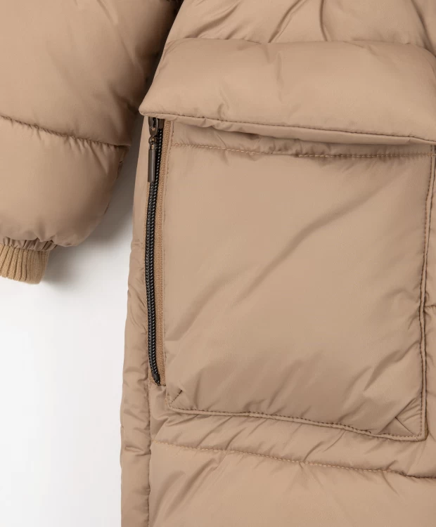 фото Пальто зимнее с крупными накладными карманами бежевое gulliver (128)