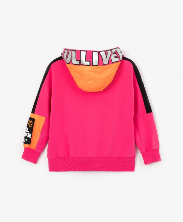фото Толстовка на молнии в стиле колорблок цвета фуксии gulliver (128)