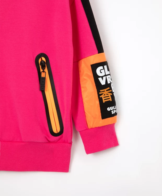 фото Толстовка на молнии в стиле колорблок цвета фуксии gulliver (128)