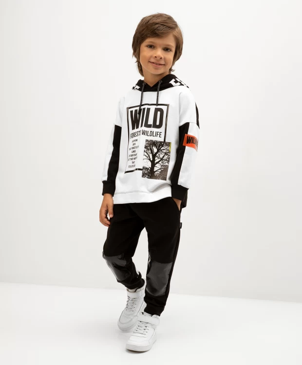 фото Брюки из футера с глянцевыми накладками черные gulliver (128)