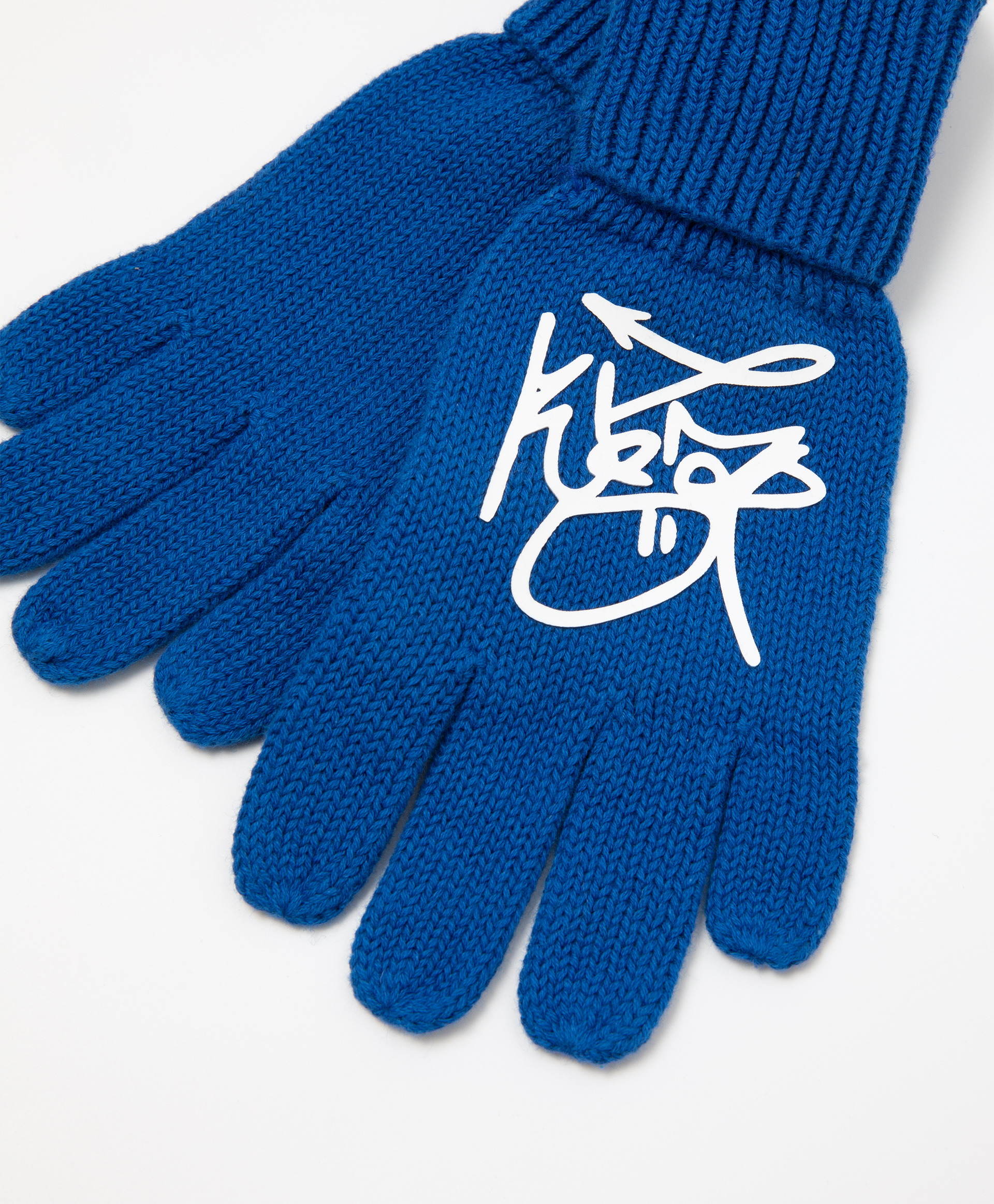 Перчатки вязаные с крупным шрифтовым принтом Gulliver 22206BMC7607, размер 14, цвет синий - фото 3