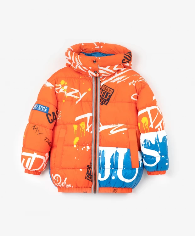 Куртка-бомбер зимняя оверсайз оранжевая Gulliver