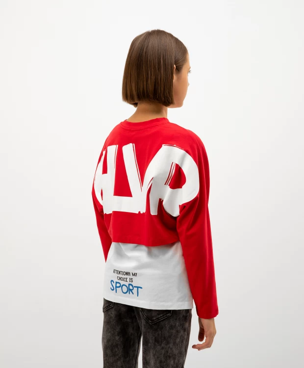 Комплект: майка и укороченная футболка с длинным рукавом красная Gulliver