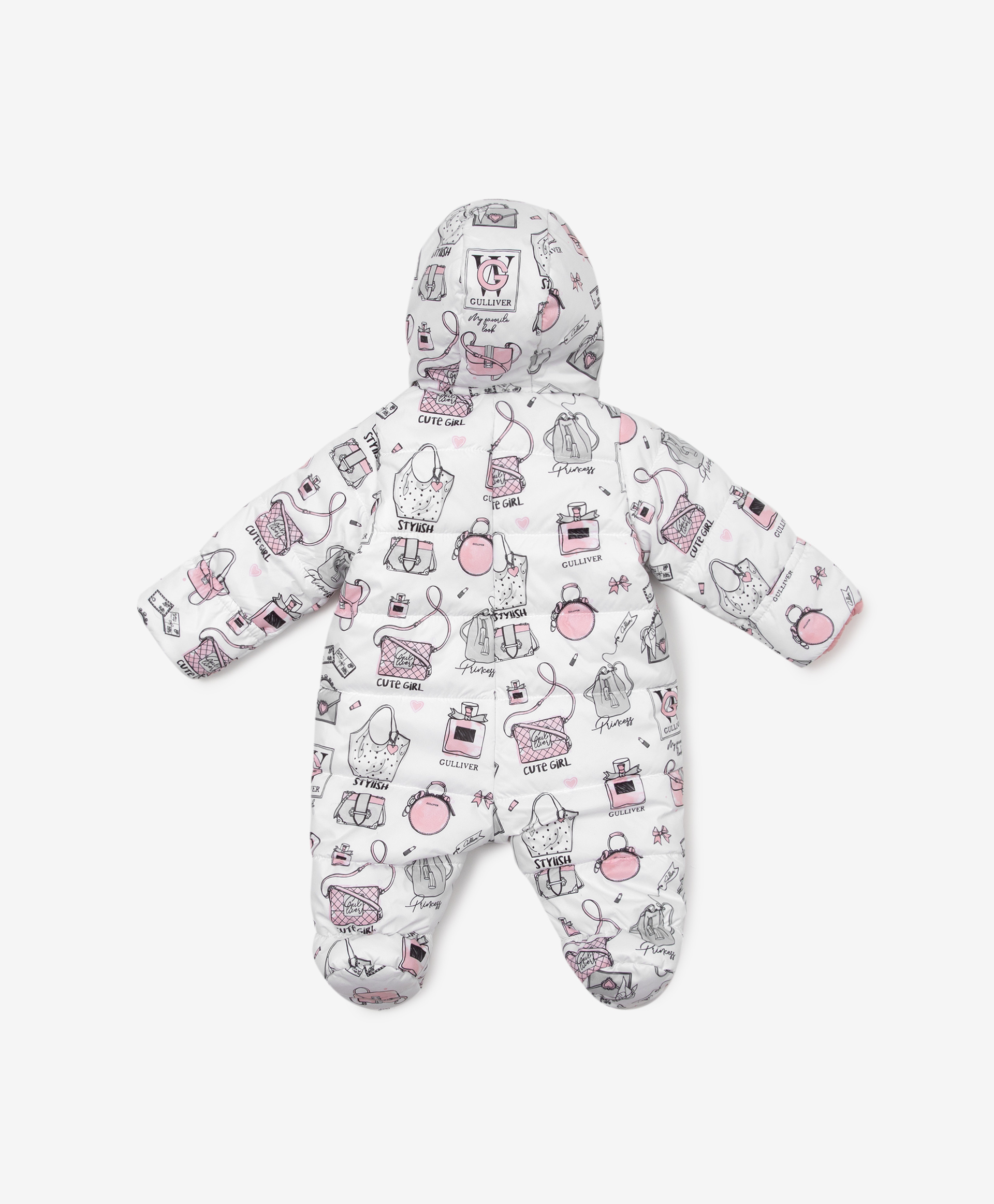 фото Комбинезон осенний на искусственном пуху белый с принтом gulliver