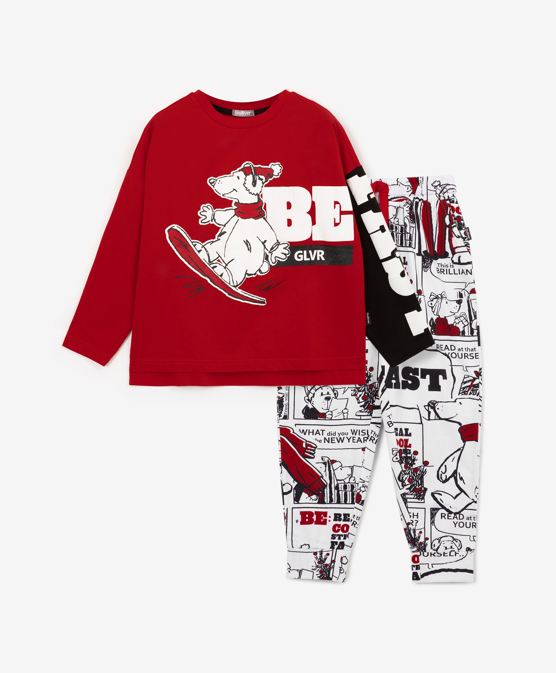 Пижама футболка с длинным рукавом и брюки с принтом Gulliver 222GLVRGC9702, размер 158-164, цвет красный