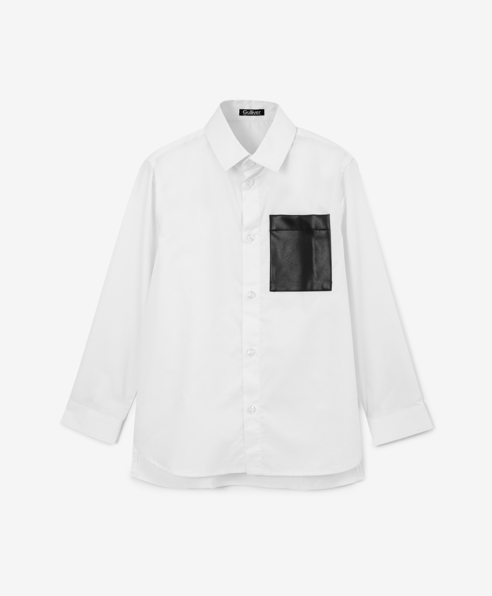 Рубашка свободной формы с контрастным карманом белая Gulliver 222GPBMC2301, размер 122, цвет белый - фото 1