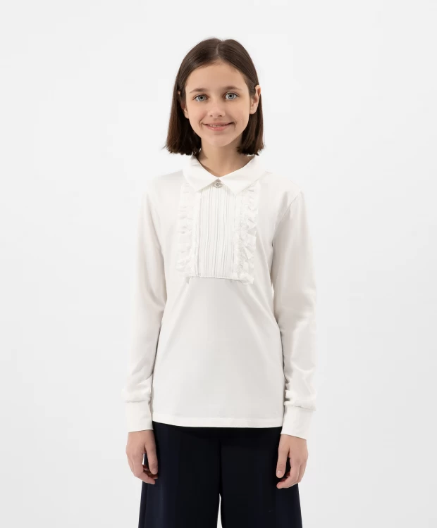 Блузка с вставкой из плиссированного текстиля молочного цвета Gulliver