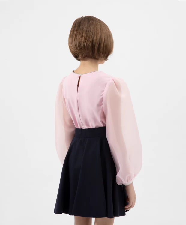 Блузка комбинированная с объемными рукавами розовая Gulliver
