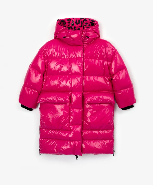 Пальто зимнее с капюшоном розовое Gulliver