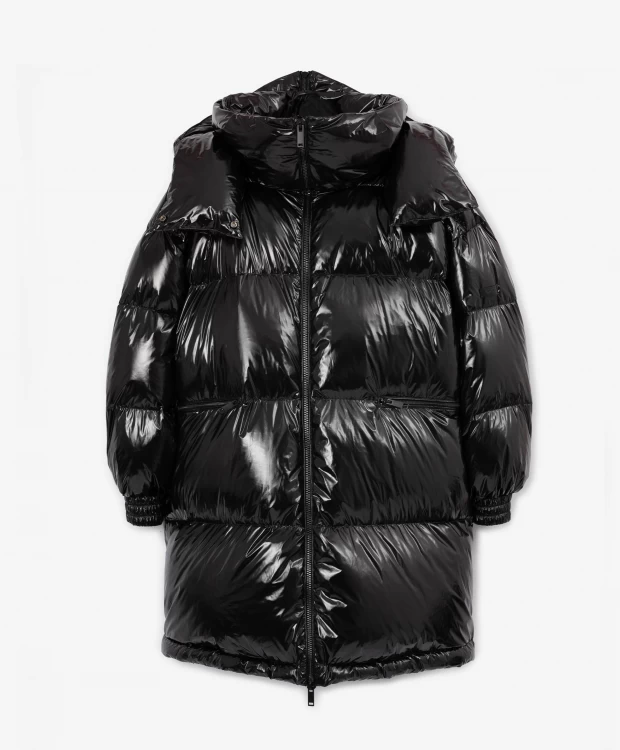 Пальто оверсайз зимнее с капюшоном черное GLVR