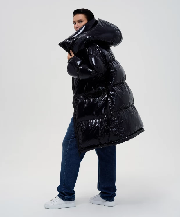 фото Пальто оверсайз зимнее с капюшоном черное glvr (s-m)