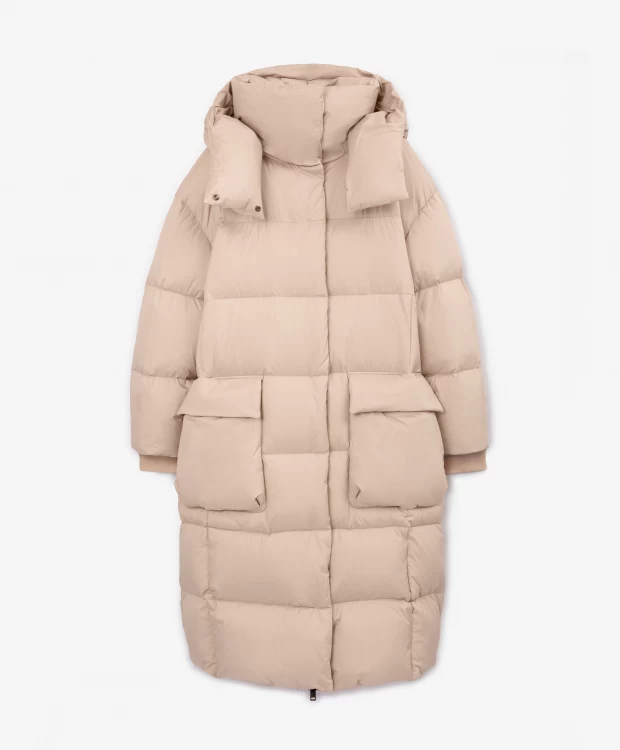 фото Пальто оверсайз с капюшоном бежевое glvr (s)
