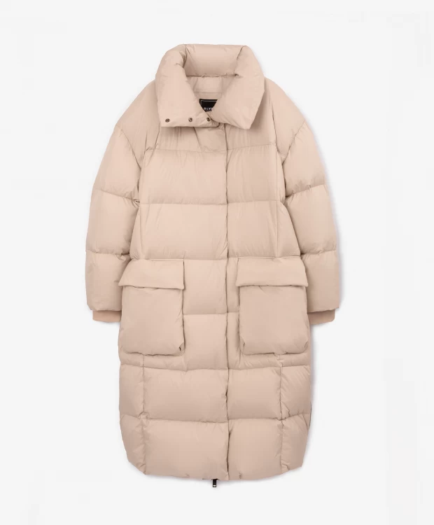 фото Пальто оверсайз с капюшоном бежевое glvr (s)