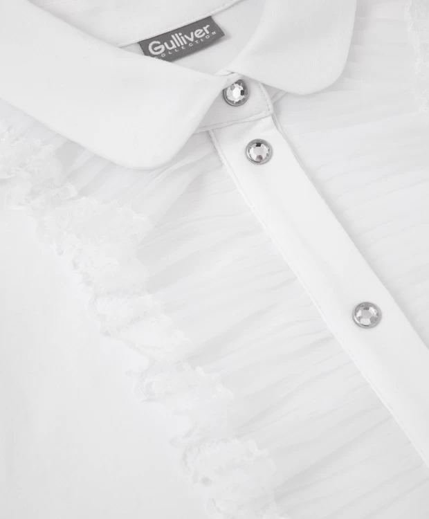 фото Блузка трикотажная с декором из плиссированной органзы белая gulliver (140)